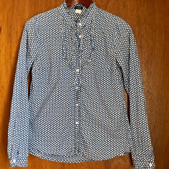 J.Crew Blue Ruffle Daisy Button-Down Shirt - Picture 7 of 8